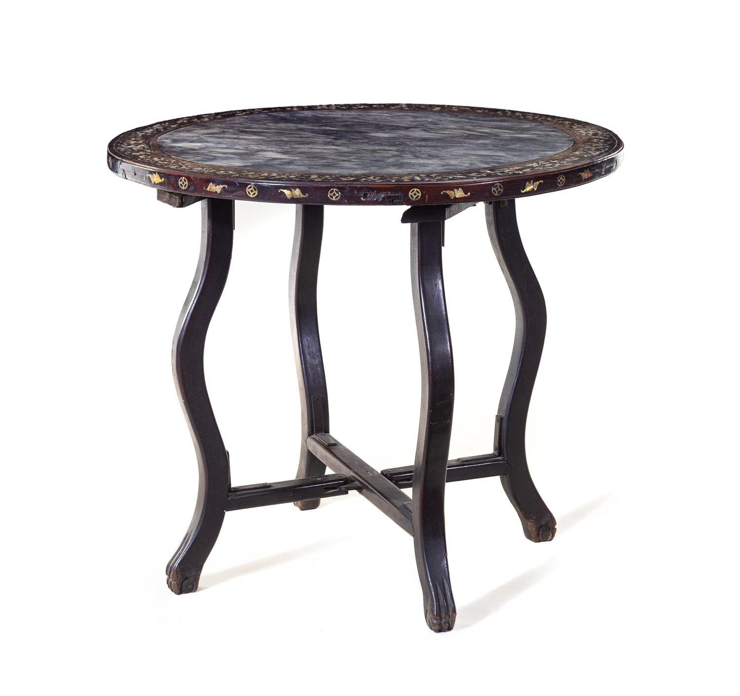 A Marble Inset Mother-of-Pearl Inlaid Table