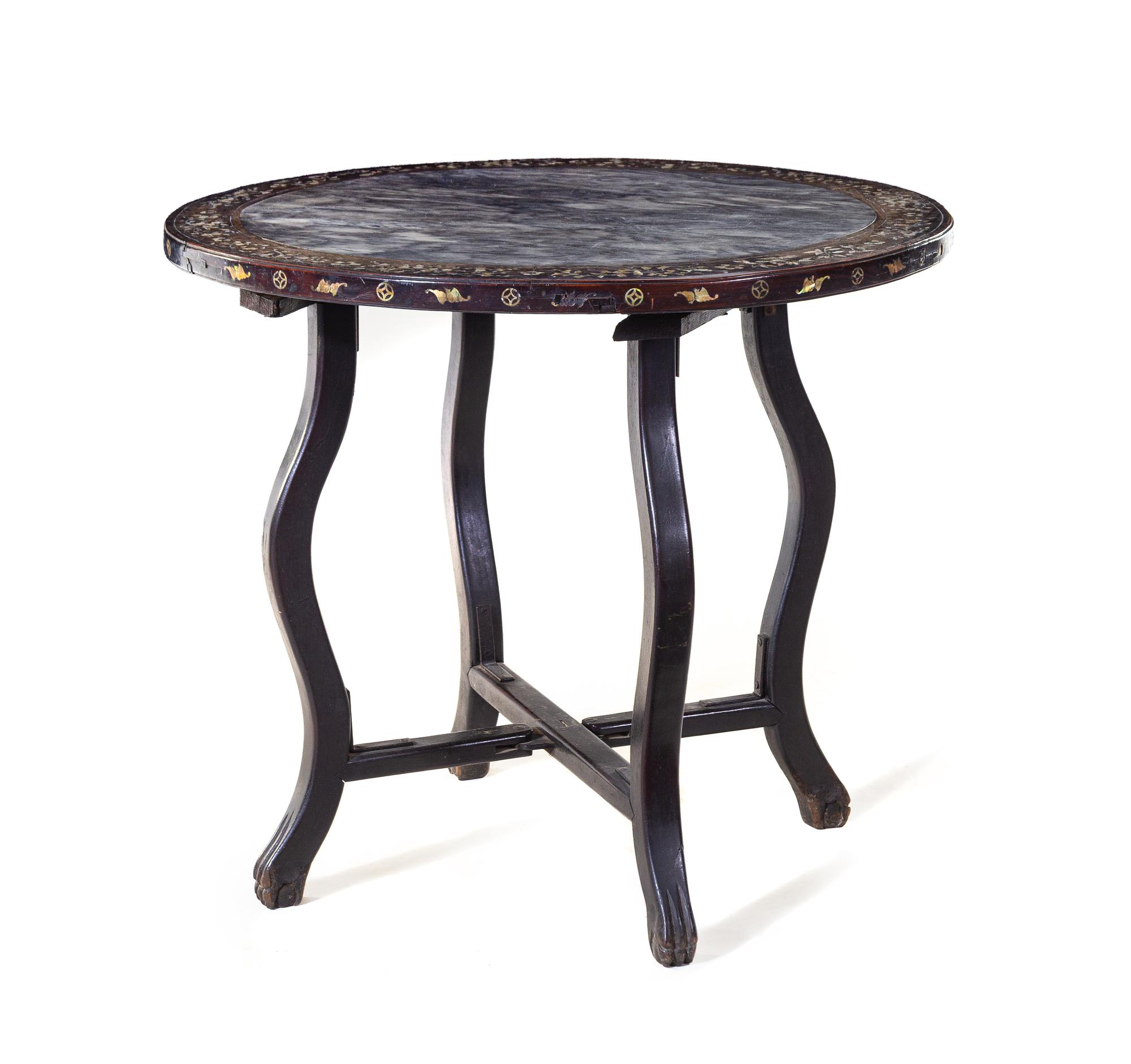 A Marble Inset Mother-of-Pearl Inlaid Table