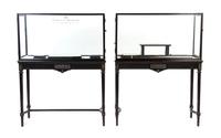 A Pair of Neoclassical Painted Vitrine Cabinets, Height 49 1/2 x width 64 1/4 x depth 21 1/2 inches.