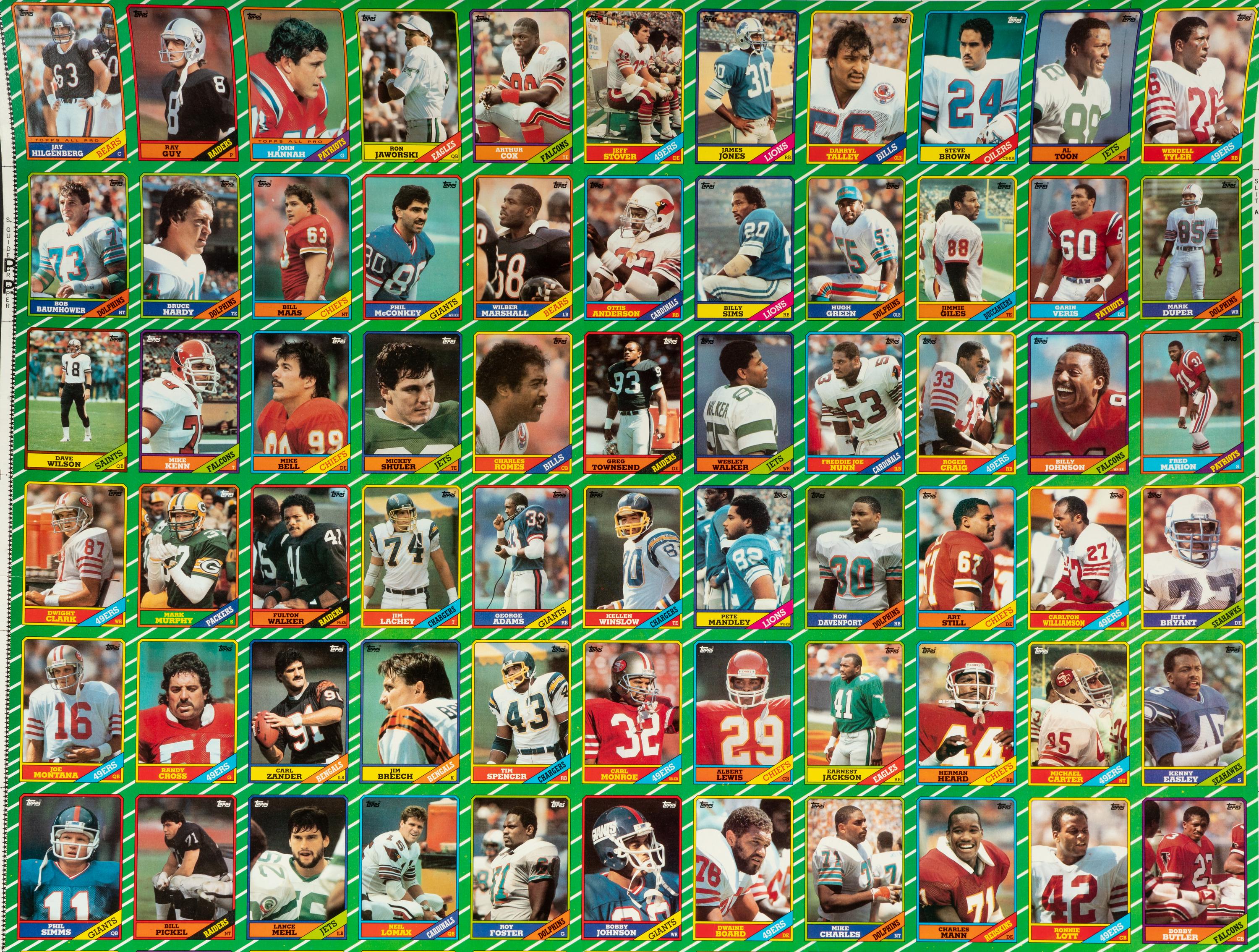 An Uncut Sheet of 1986 Topps Football Cards Featuring Jerry Rice and Steve Young Rookie Cards