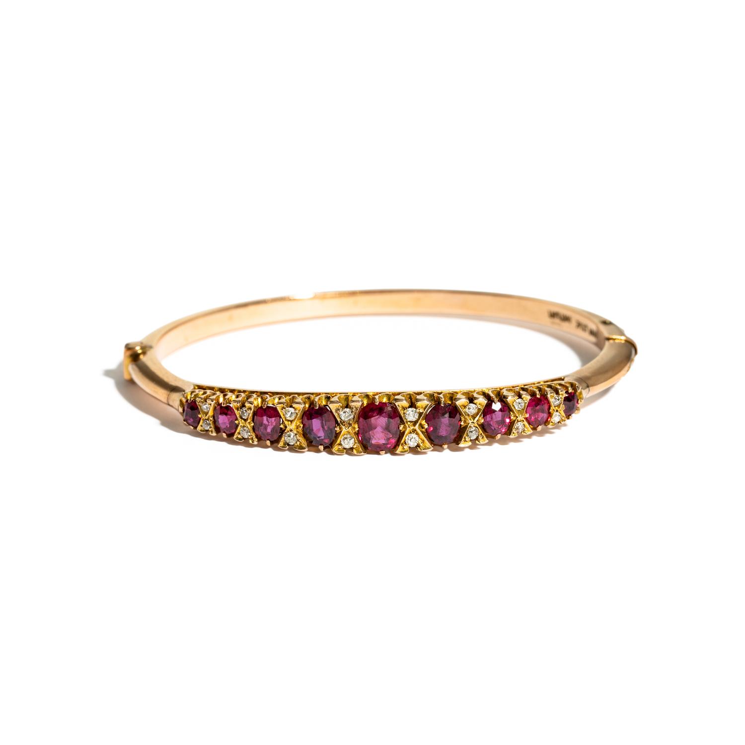 ANTIQUE, RUBY AND DIAMOND BANGLE BRACELET
