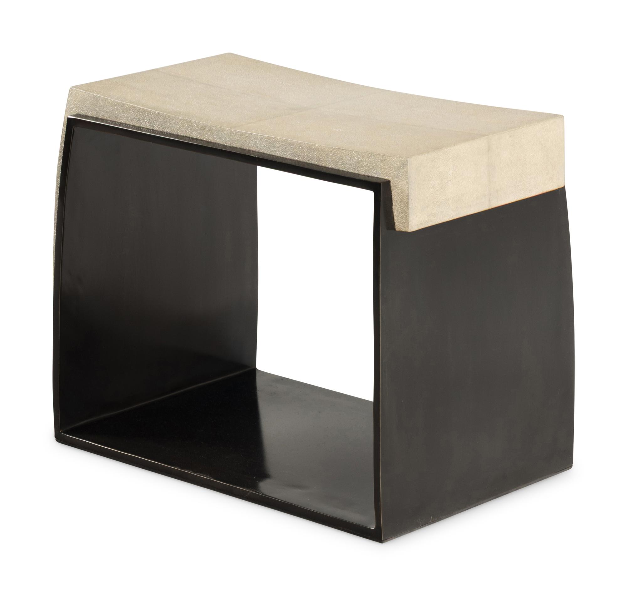 An R&Y Augousti Patinated Brass and Shagreen-Upholstered Laurens Stool