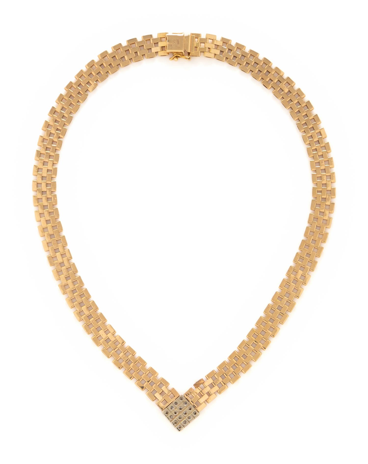 DIAMOND AND GOLD BRICK LINK NECKLACE