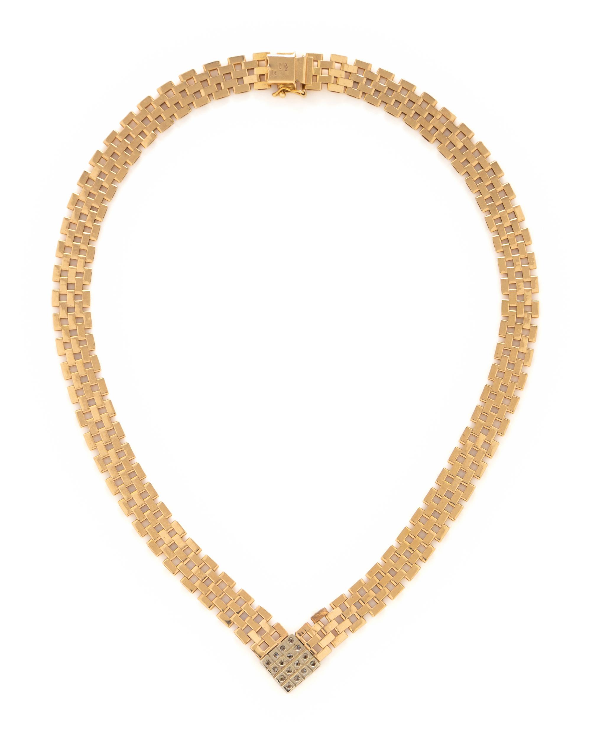 DIAMOND AND GOLD BRICK LINK NECKLACE