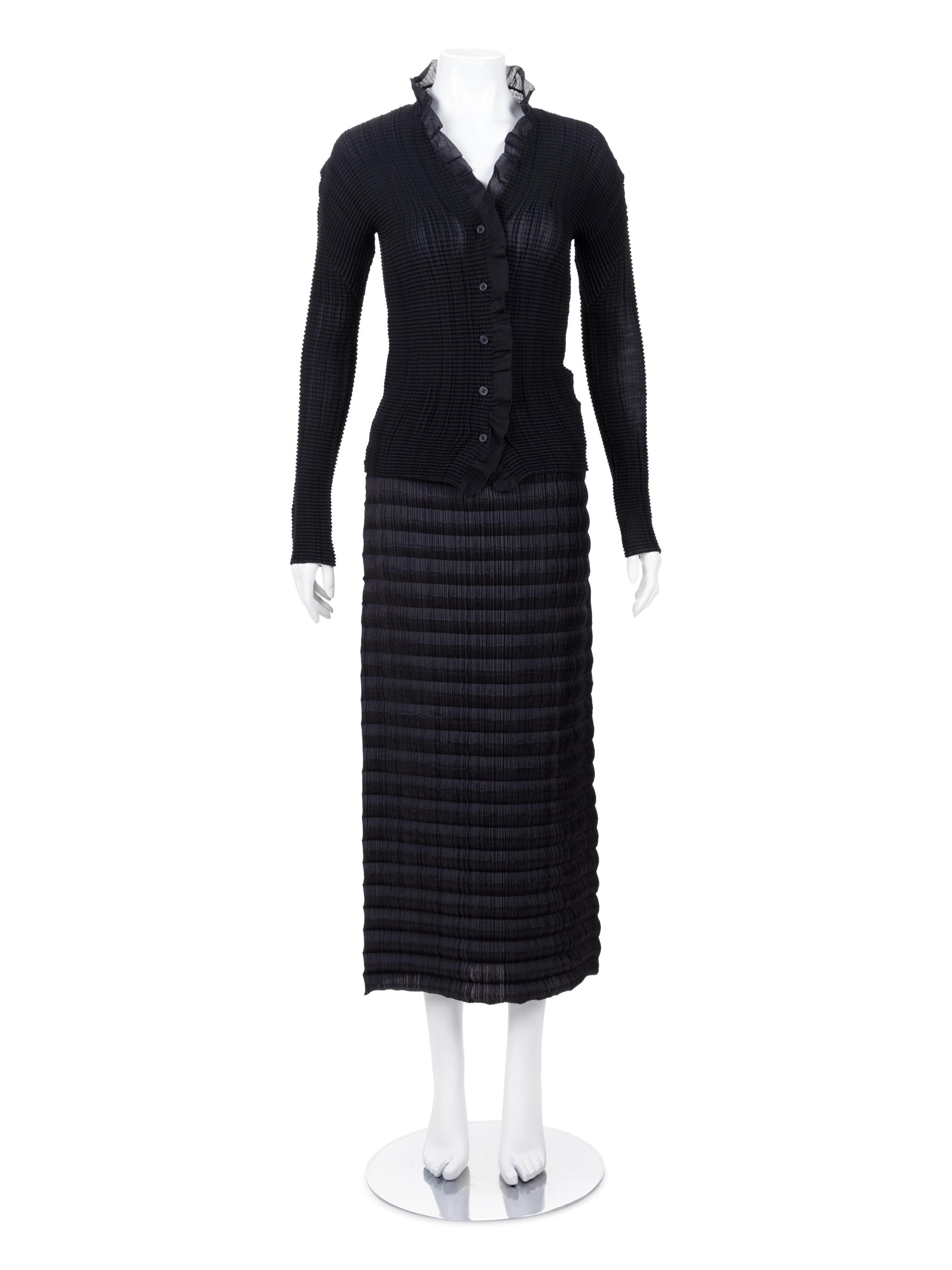 Three Issey Miyake Pleated Items: One Jacket, One Top, and One Skirt