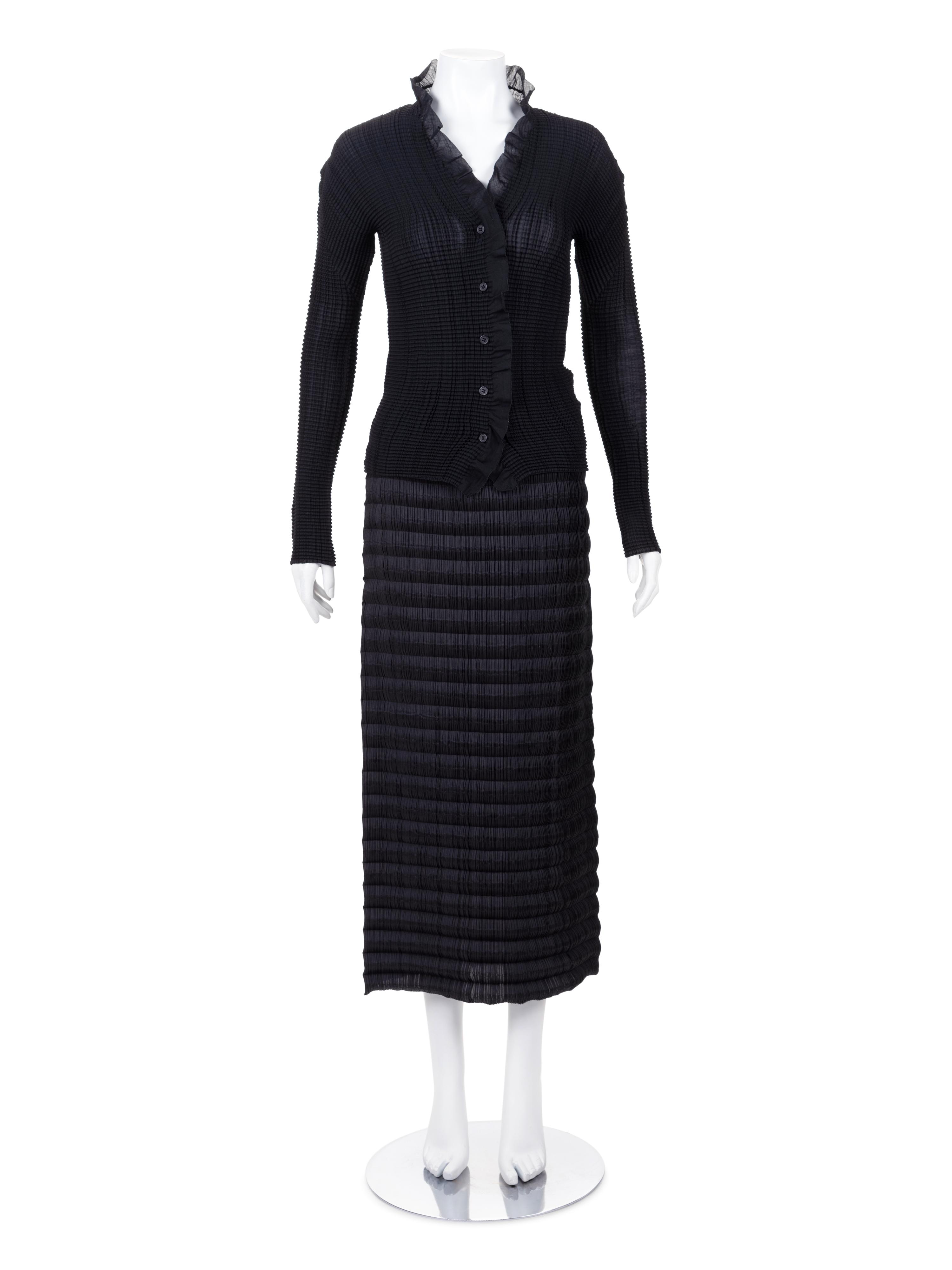 Three Issey Miyake Pleated Items: One Jacket, One Top, and One Skirt