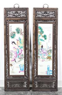 A Set of Four Famille Rose Porcelain Plaques Height of plaque 28 3/4 x width 8 1/4 inches.