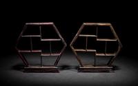 A Small Pair of Chinese Hardwood Displaying Shelves