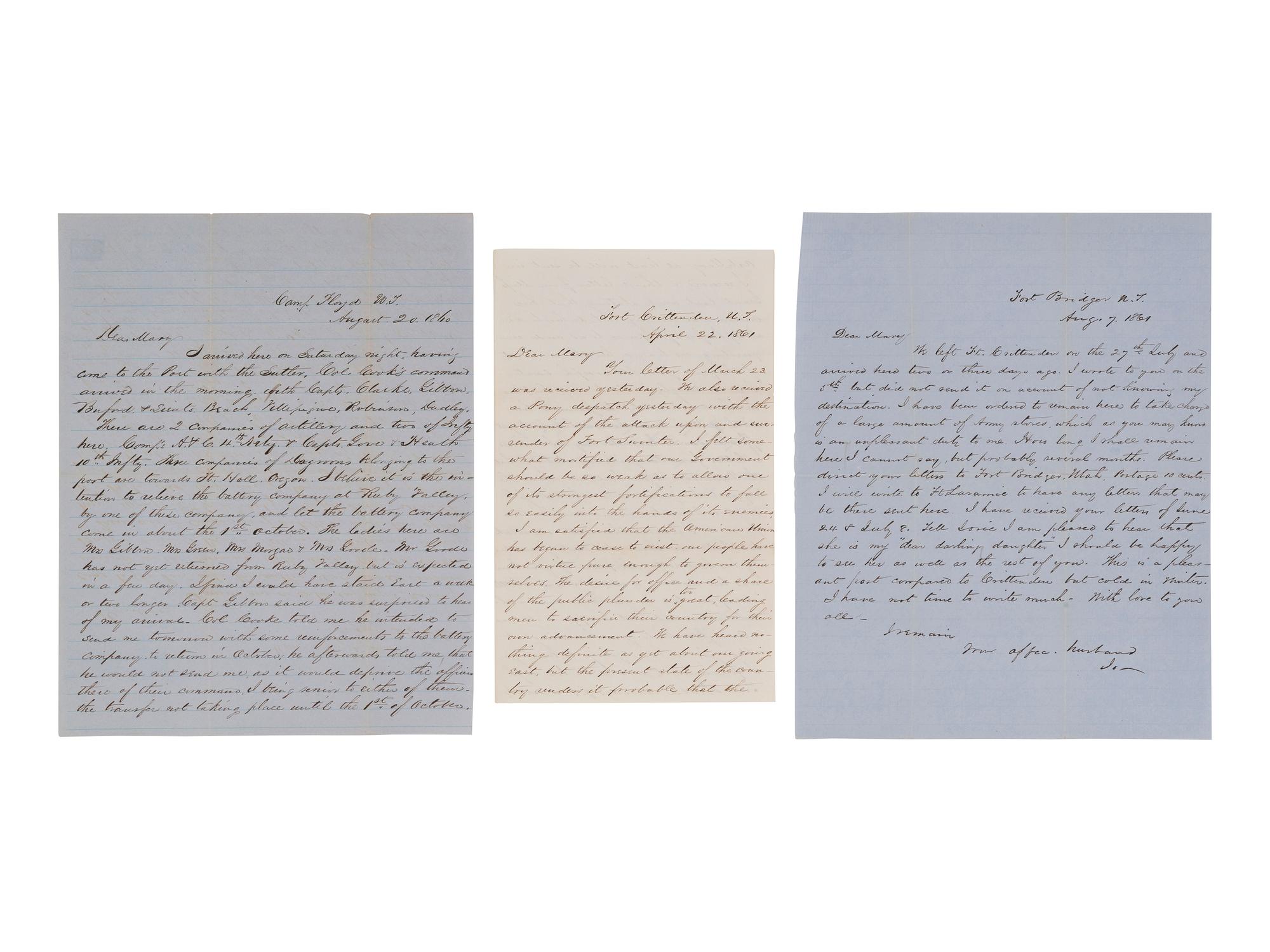 [WESTERN AMERICANA -- CIVIL WAR -- LINCOLN]. Papers of Captain Joseph Claypoole Clark, 4th US Light Artillery, Battery E, WIA Antietam, including frontier and Civil War correspondence, photography, and appointment signed by Lincoln as President.