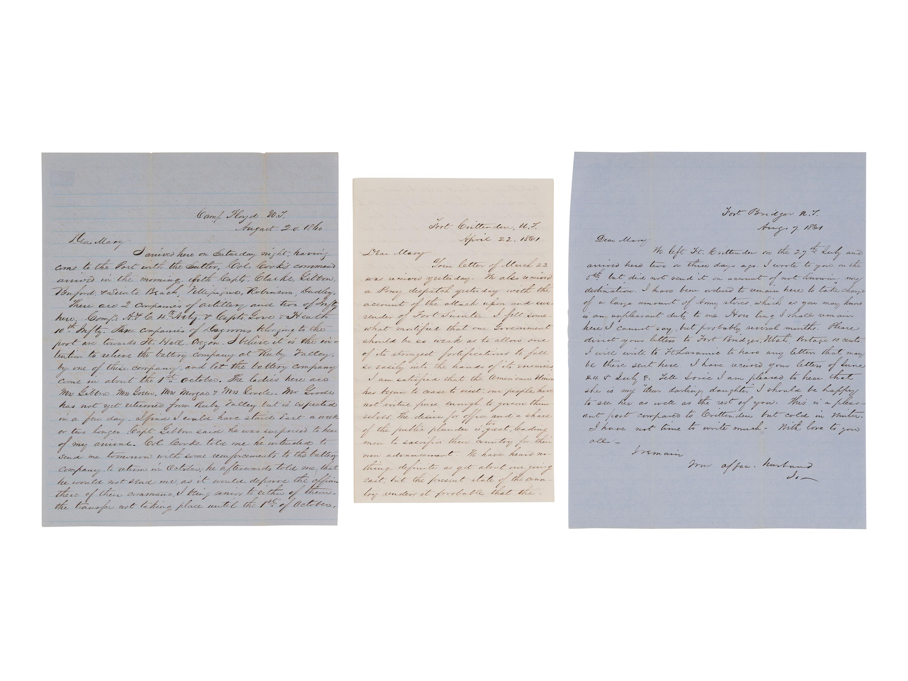 [WESTERN AMERICANA -- CIVIL WAR -- LINCOLN]. Papers of Captain Joseph Claypoole Clark, 4th US Light Artillery, Battery E, WIA Antietam, including frontier and Civil War correspondence, photography, and appointment signed by Lincoln as President.