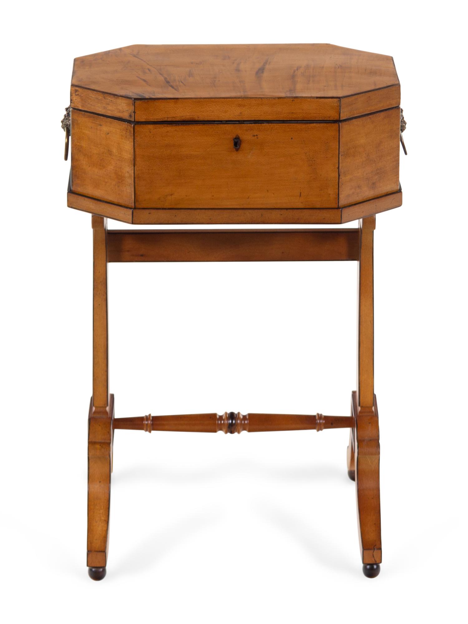 A Regency Inlaid Satinwood Octagonal Document Box on Stand
