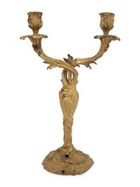 A Louis XV Style Gilt Bronze Two-Light Candelabrum
