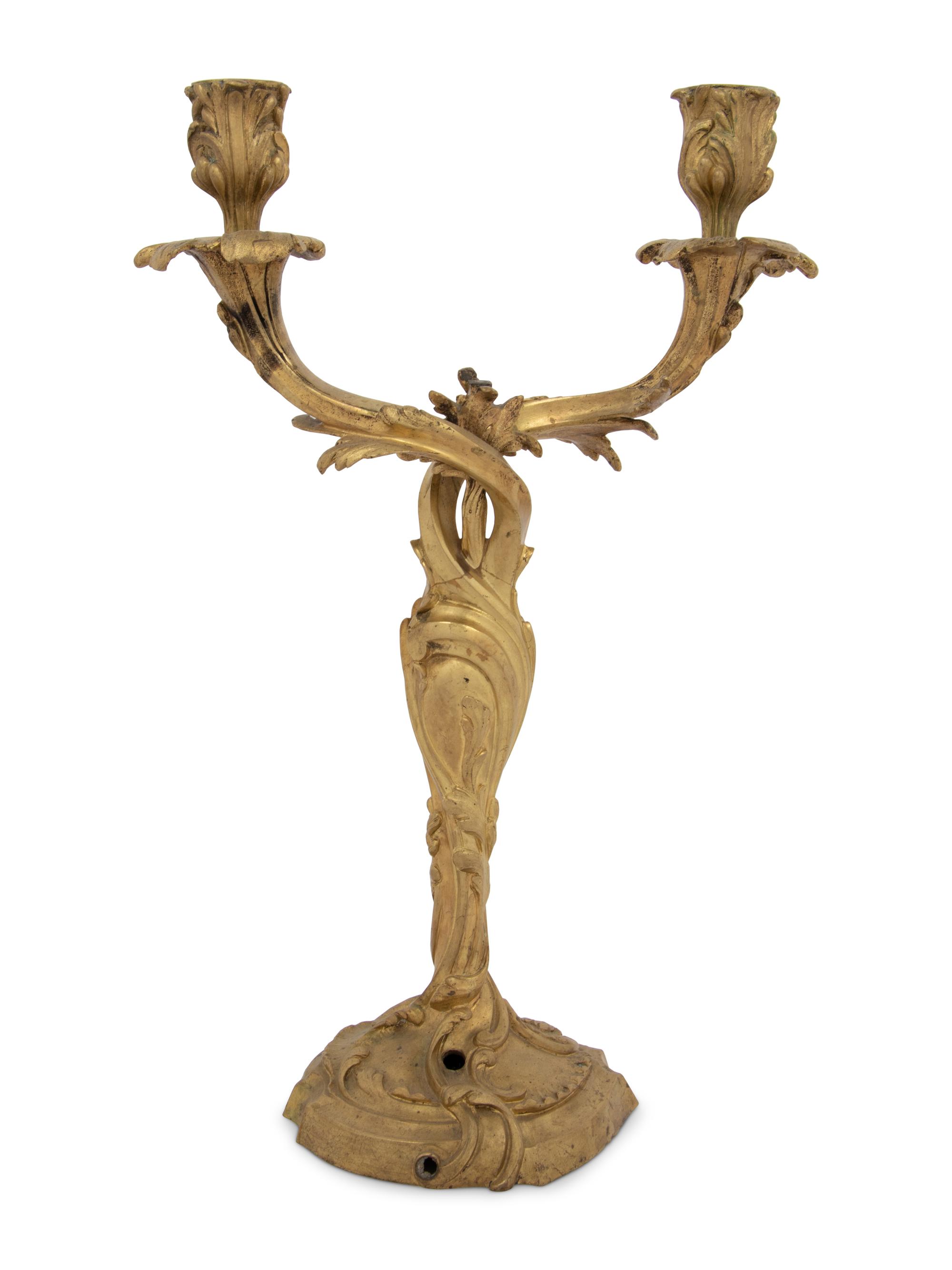 A Louis XV Style Gilt Bronze Two-Light Candelabrum