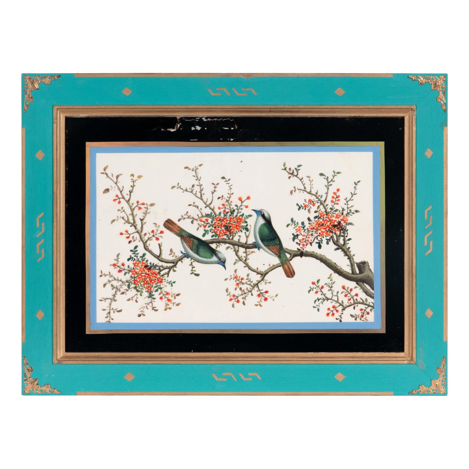 A Set of Twelve Chinese Export Watercolor and Pith Paintings of Exotic Birds