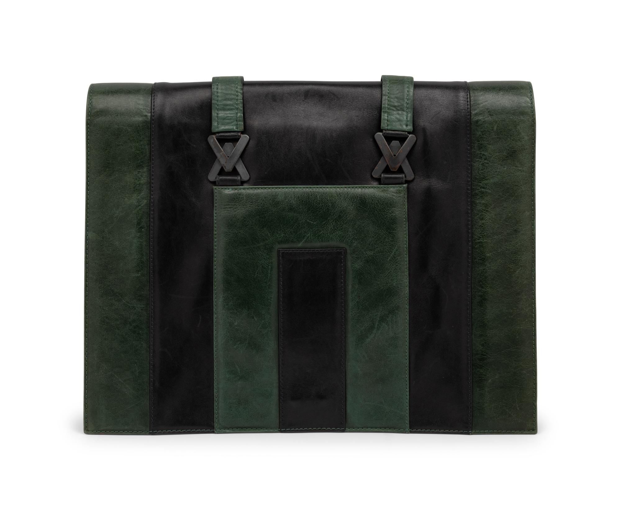 Issey Miyake Linen Shoulder Bag and Gianni Versace Bicolor Clutch, 1980s