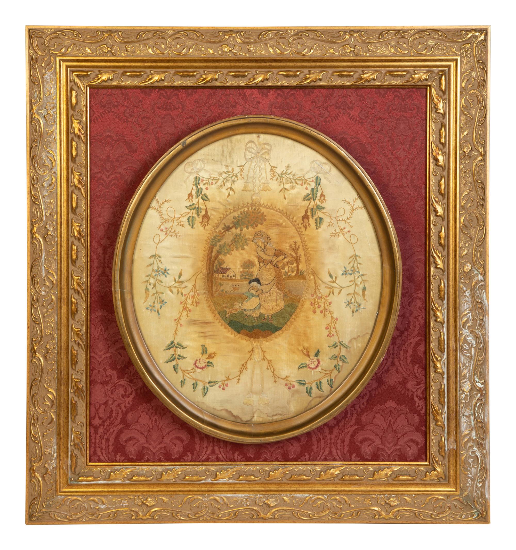 Four Needlework and Silk Pictures