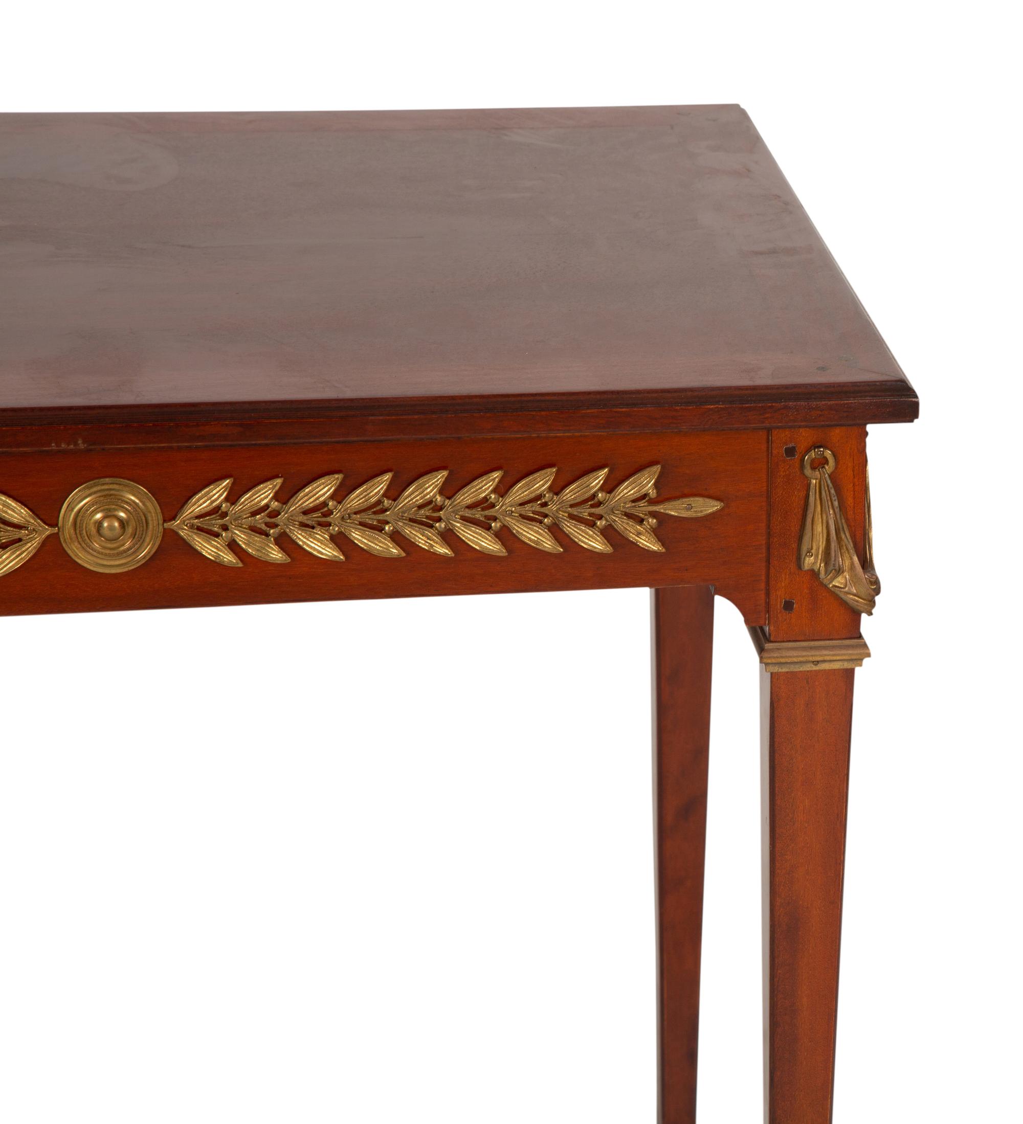 A Pair of Empire Style Gilt Bronze Mounted Side Tables