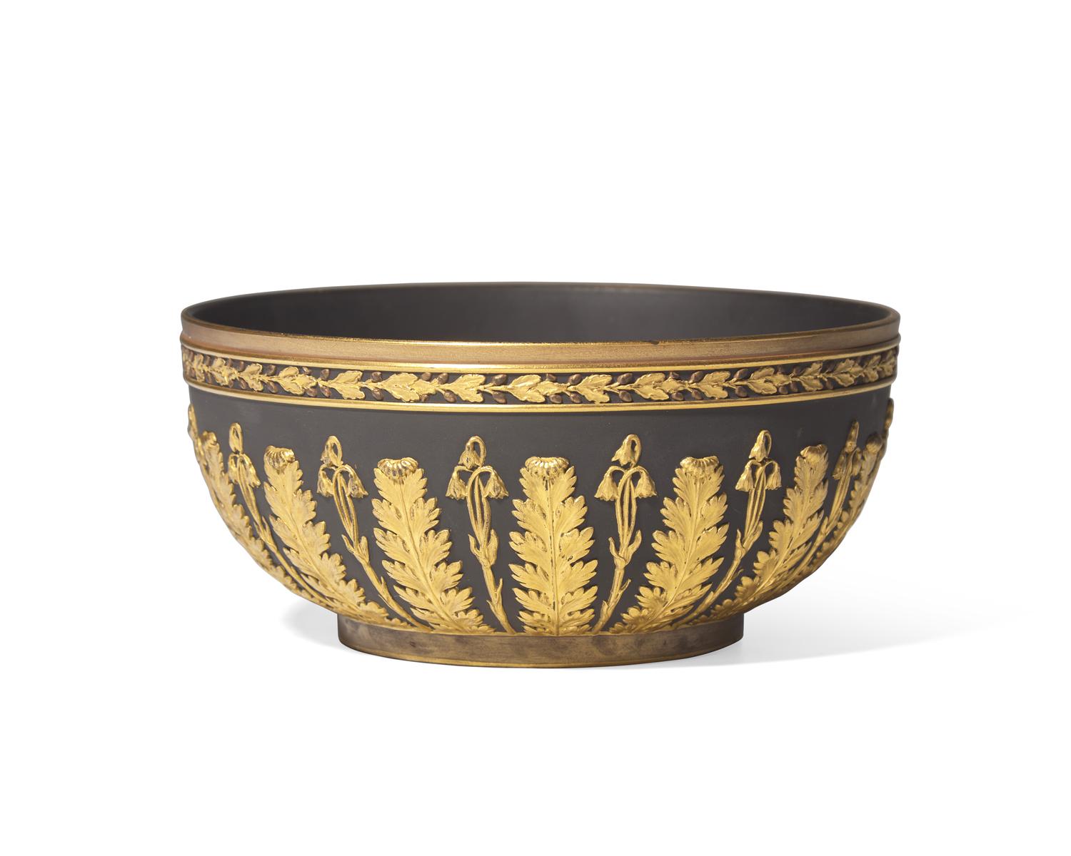 A Wedgwood Parcel Gilt Black Basalt Bowl