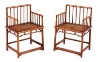 A Pair of Chinese Style Armchairs Height 4 x width 2 3/4 x depth 2 inches.