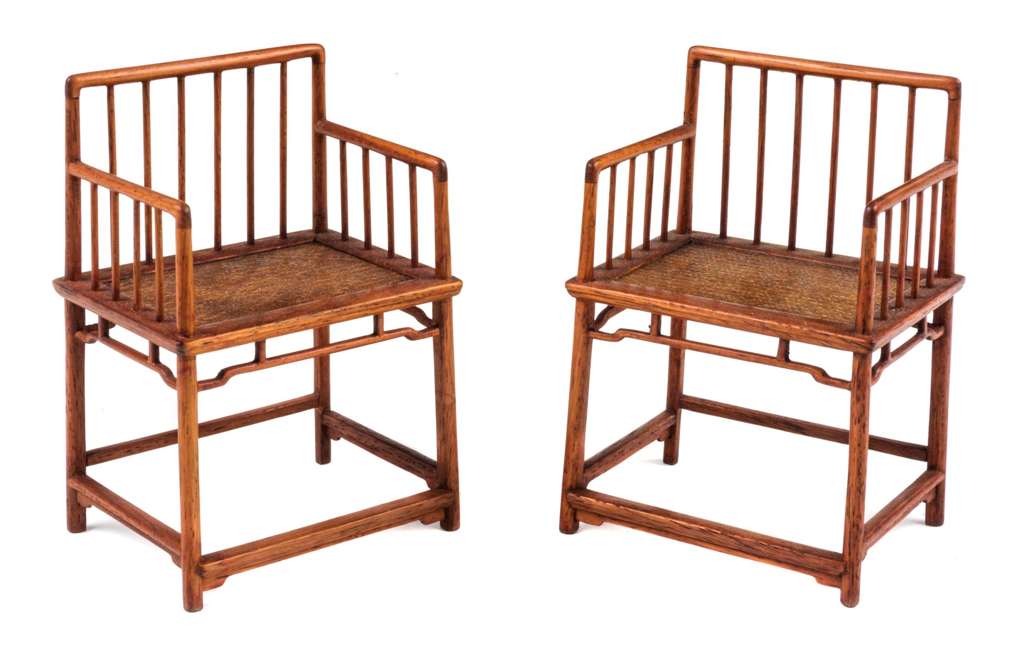 A Pair of Chinese Style Armchairs Height 4 x width 2 3/4 x depth 2 inches.