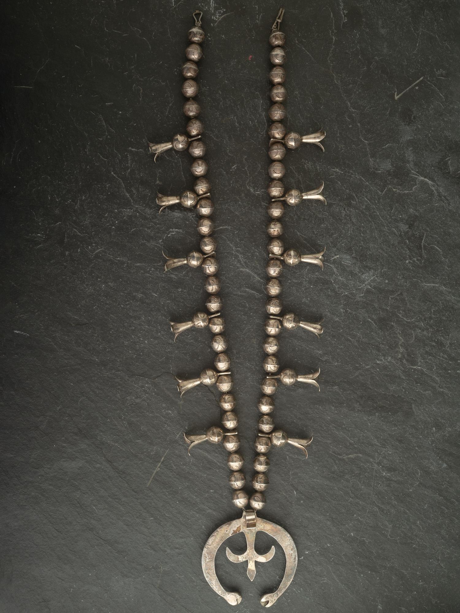 Navajo Silver and Turquoise Squash Blossom Necklace