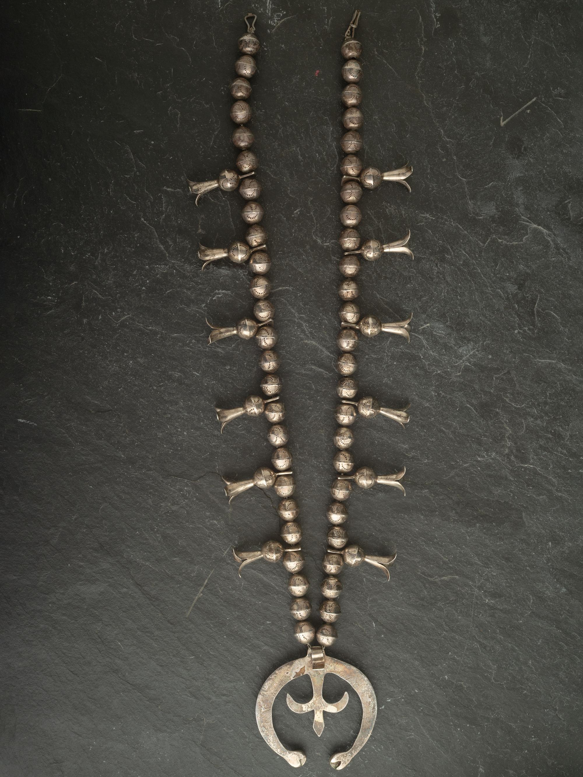Navajo Silver and Turquoise Squash Blossom Necklace