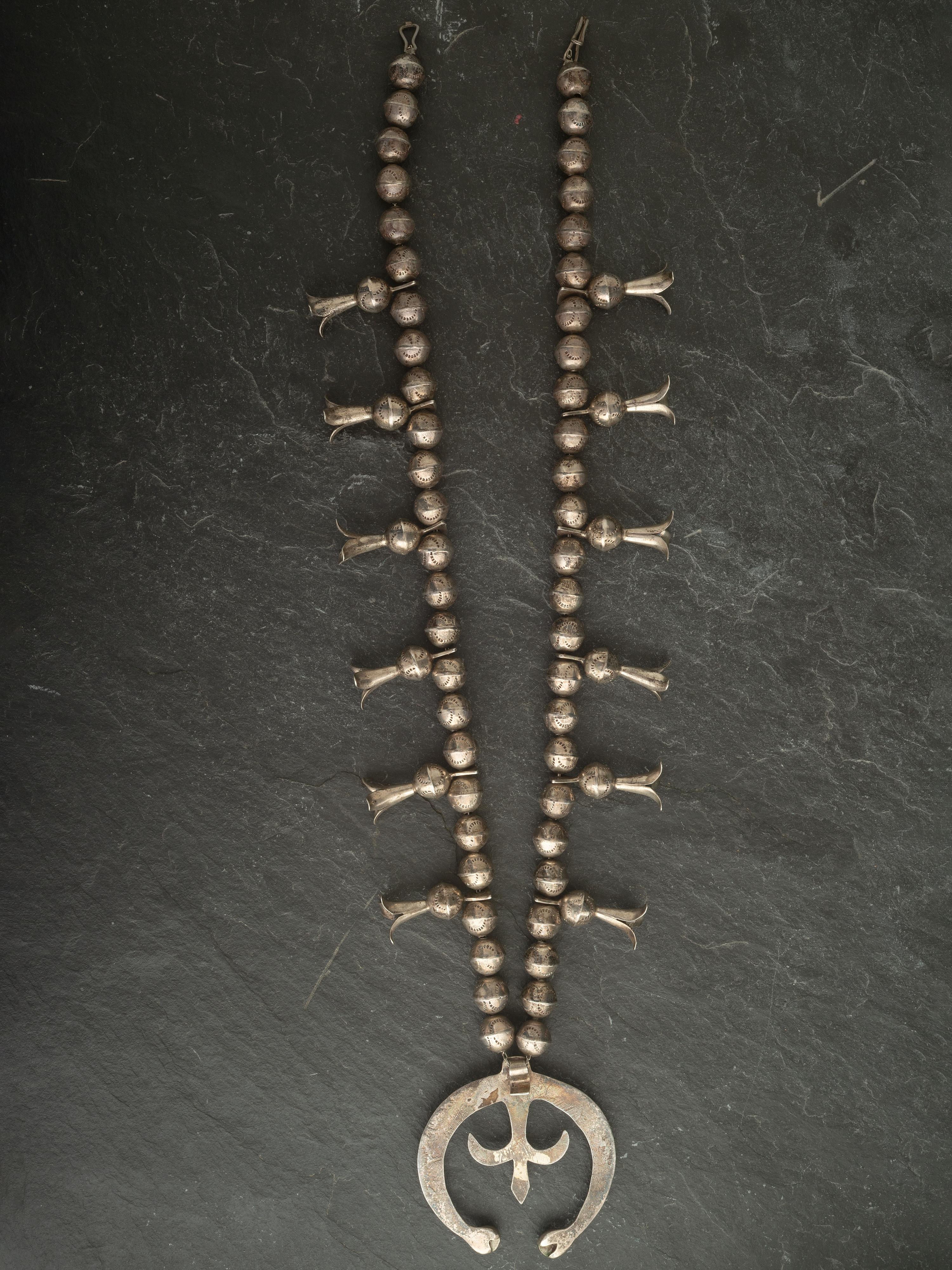 Navajo Silver and Turquoise Squash Blossom Necklace