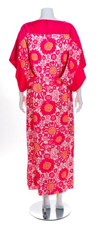 Balmain Boutique Pink, White and Orange Silk Print Caftan, 1960-70s No size label