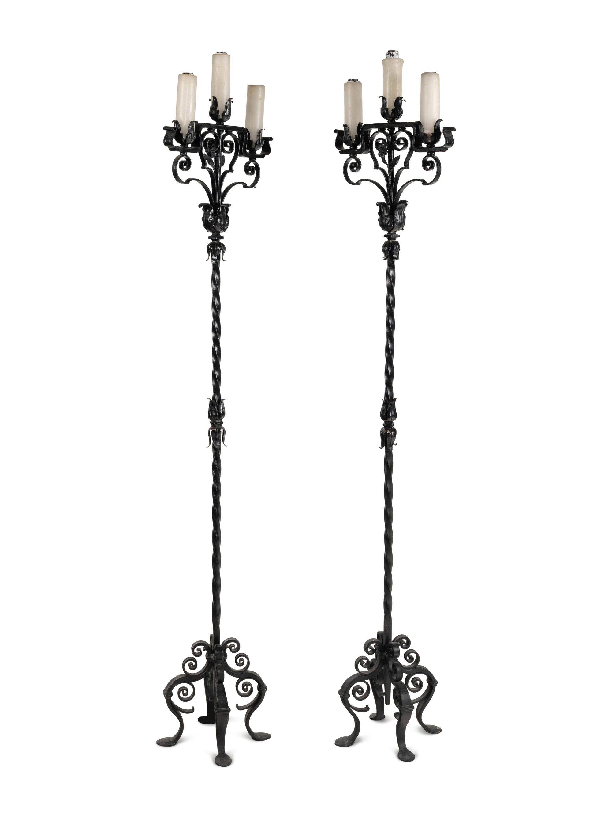 A Pair of Wrought Iron Torchères