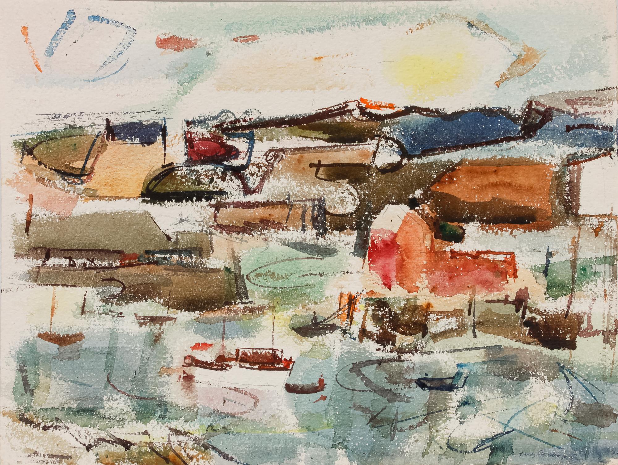 Four works: Sweden, 1951; Beach Scene; Rockport; and Harbor Scene