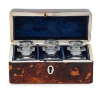 An English Tortoise Shell Veneered Scent Bottle Caddy