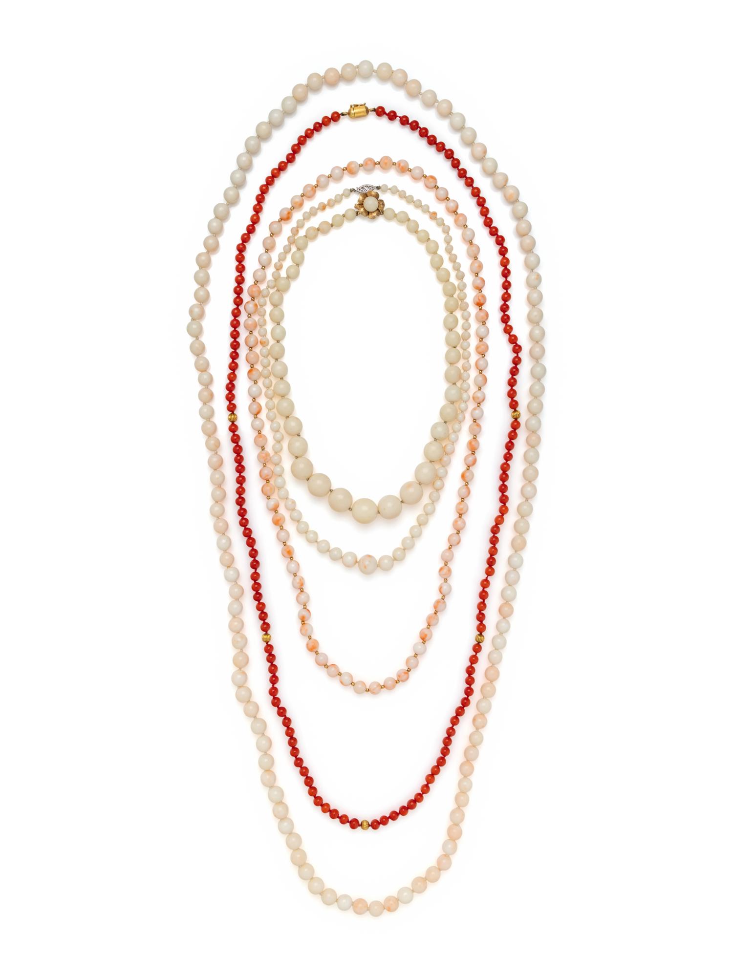 COLLECTION OF CORAL BEAD NECKLACES