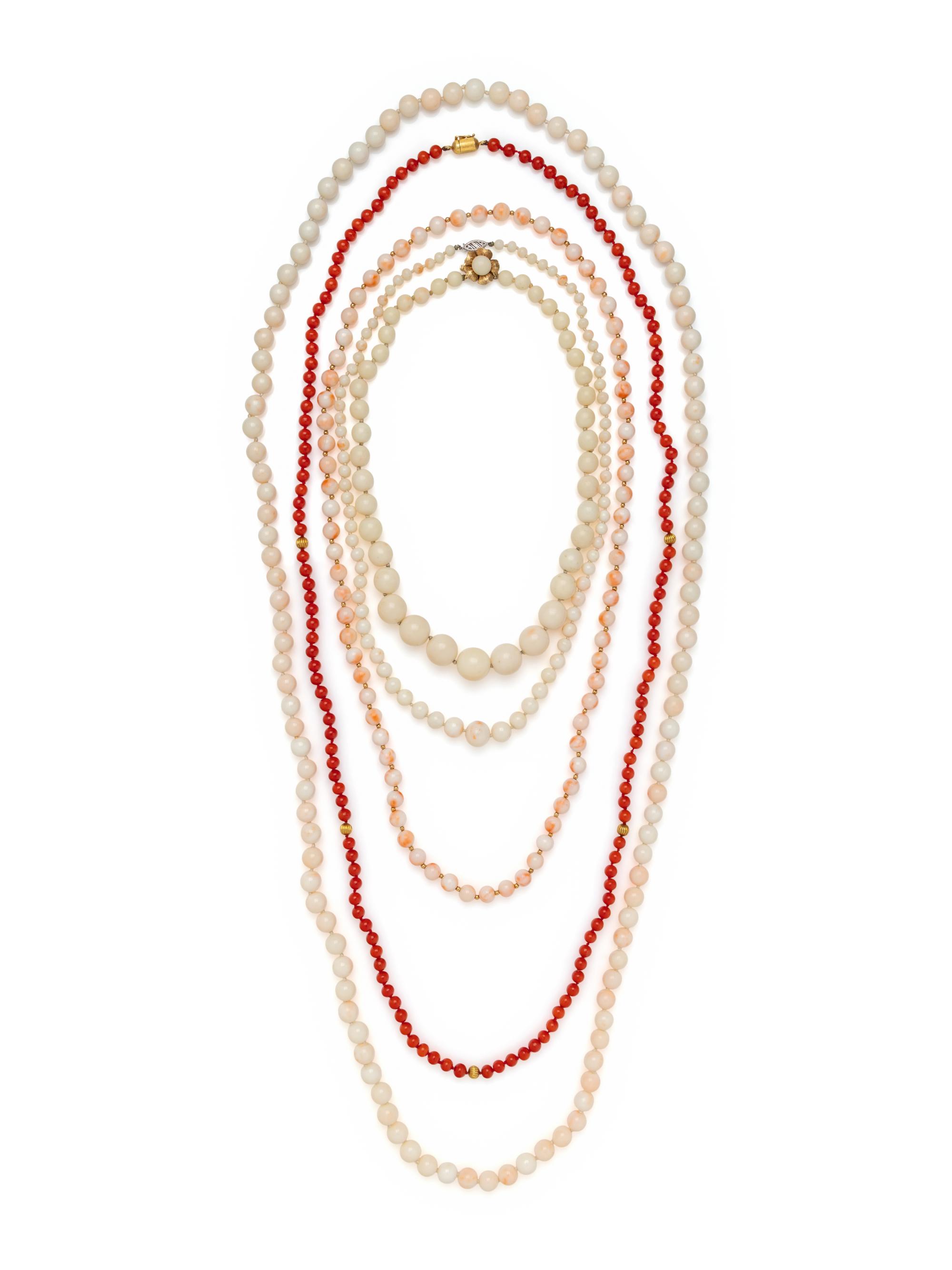COLLECTION OF CORAL BEAD NECKLACES