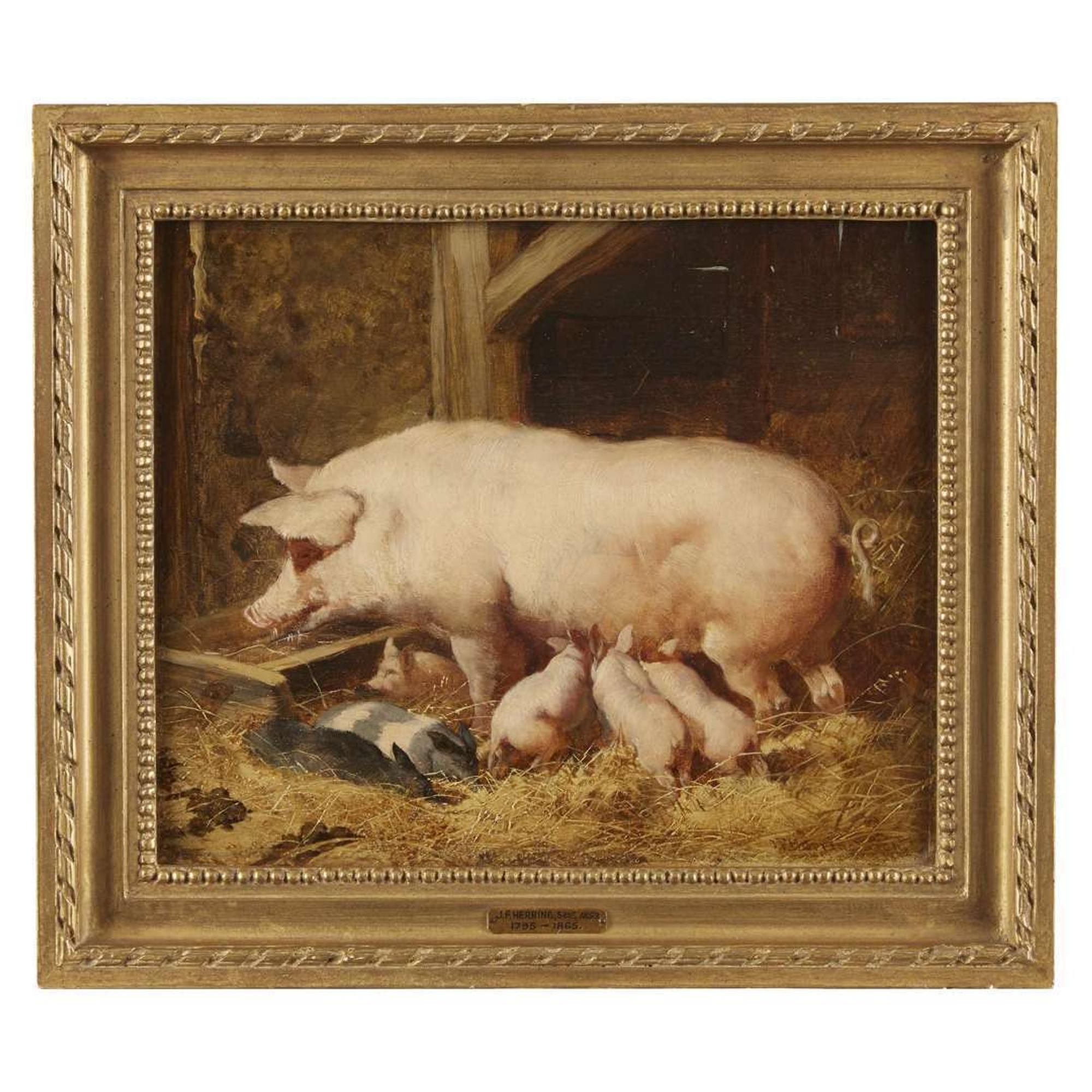 JOHN FREDERICK HERRING THE ELDER (BRITISH 1795–1865) SOW WITH SUCKLING PIGLETS