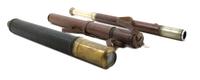 A Group of Three Leather Body Single-Draw Hand Telescopes Length of longest 19 inches (closed).