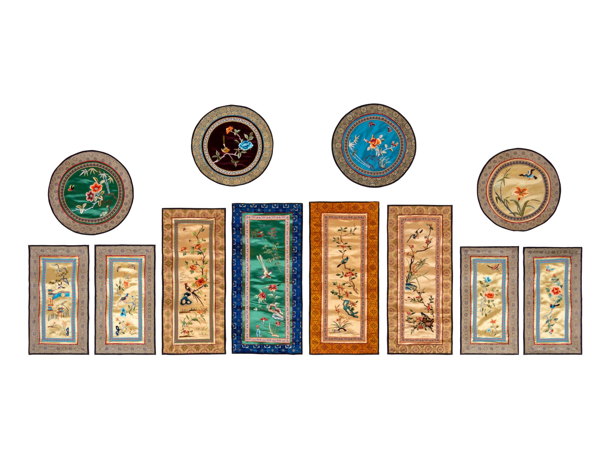 A Large Group of Chinese Embroidered Silk Panels