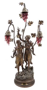 A French Cast Metal Figural Newel Post Lamp Height 38 1/2 inches. — AFTER ERNEST RANCOULET