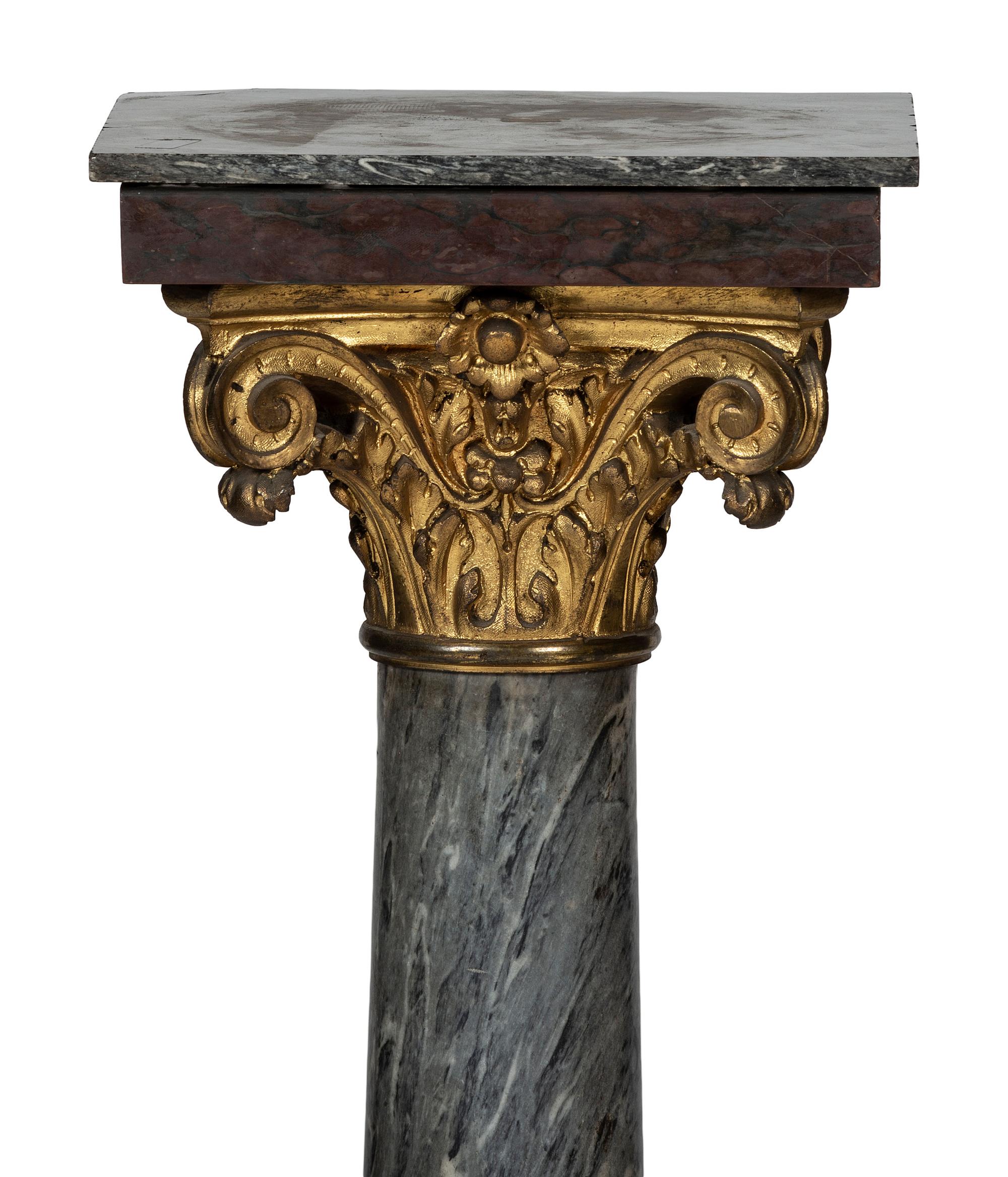 A Continental Gilt Bronze Mounted Marble Pedestal