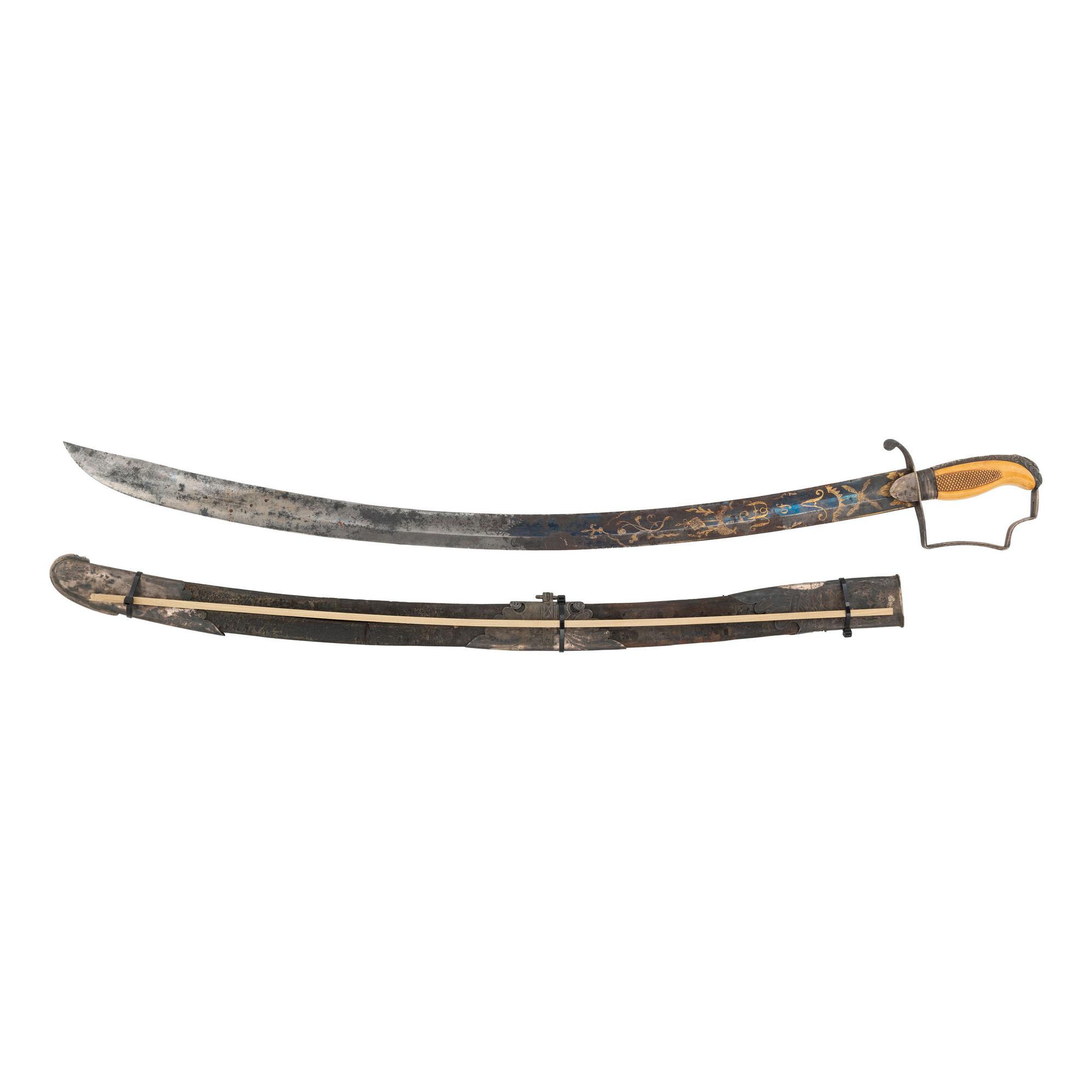 Philadelphia Bird's Head Pommel Silver Hilted Officer's Saber with Silver Mounted Leather Scabbard
