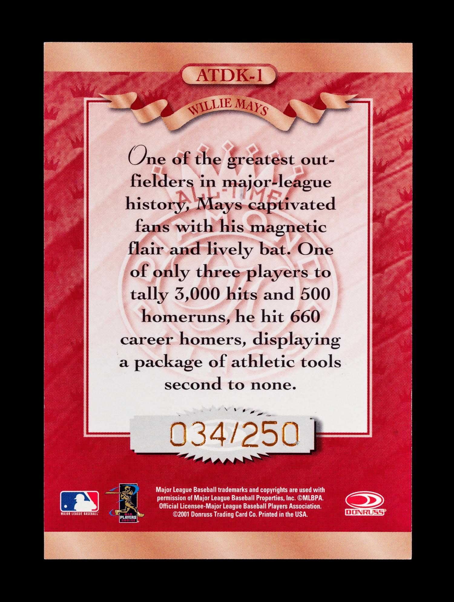 An Uncommon 2001 Donruss Diamond Kings Willie Mays Certified Signed Autograph Baseball Card,