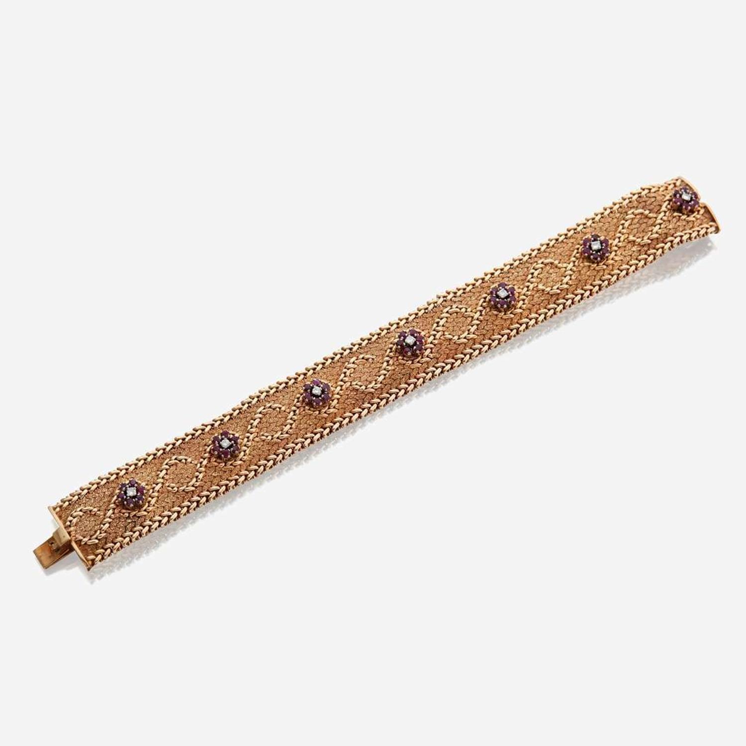 A gold, diamond, and ruby bracelet