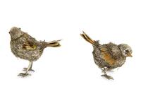 Two Italian Silver and Enamel Bird Figures