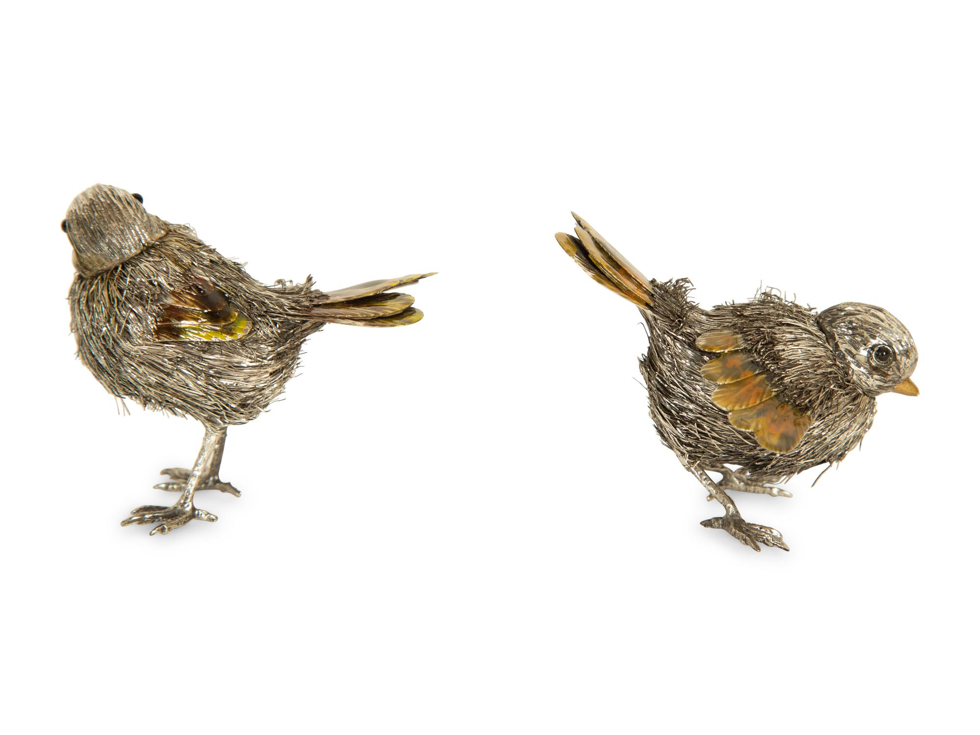 Two Italian Silver and Enamel Bird Figures