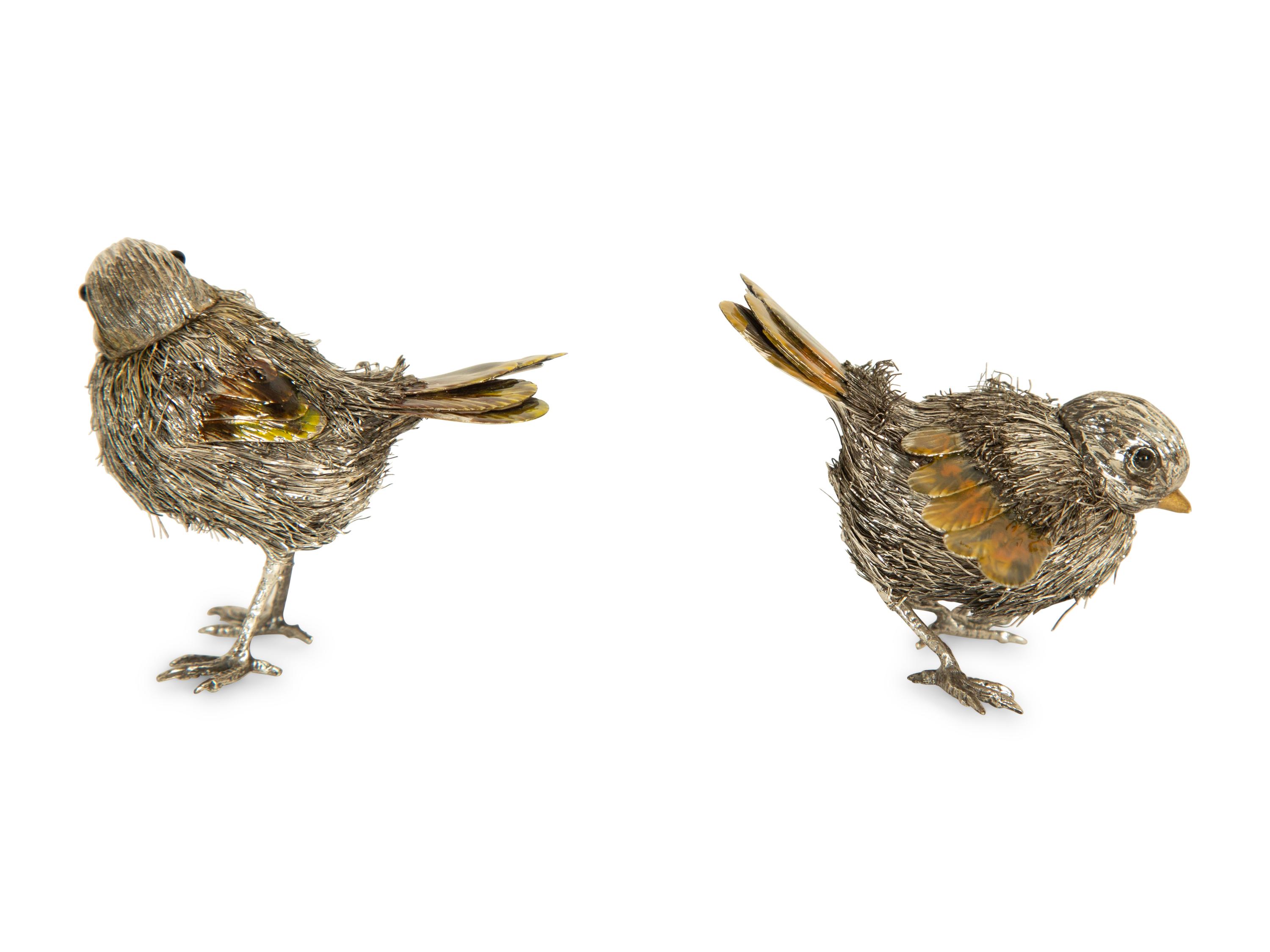 Two Italian Silver and Enamel Bird Figures