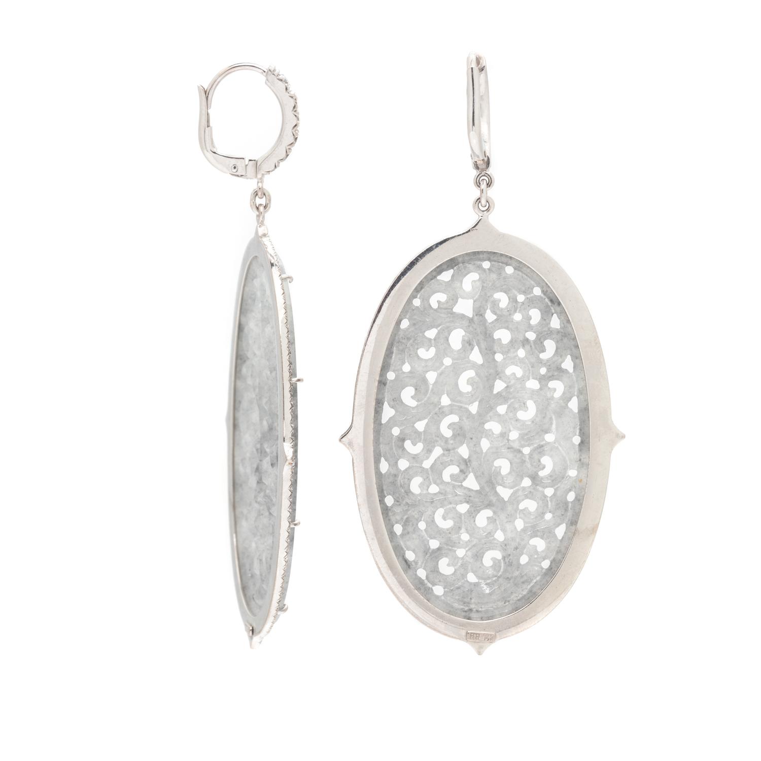 JADE, DIAMOND, AND BROWN DIAMOND EARRINGS