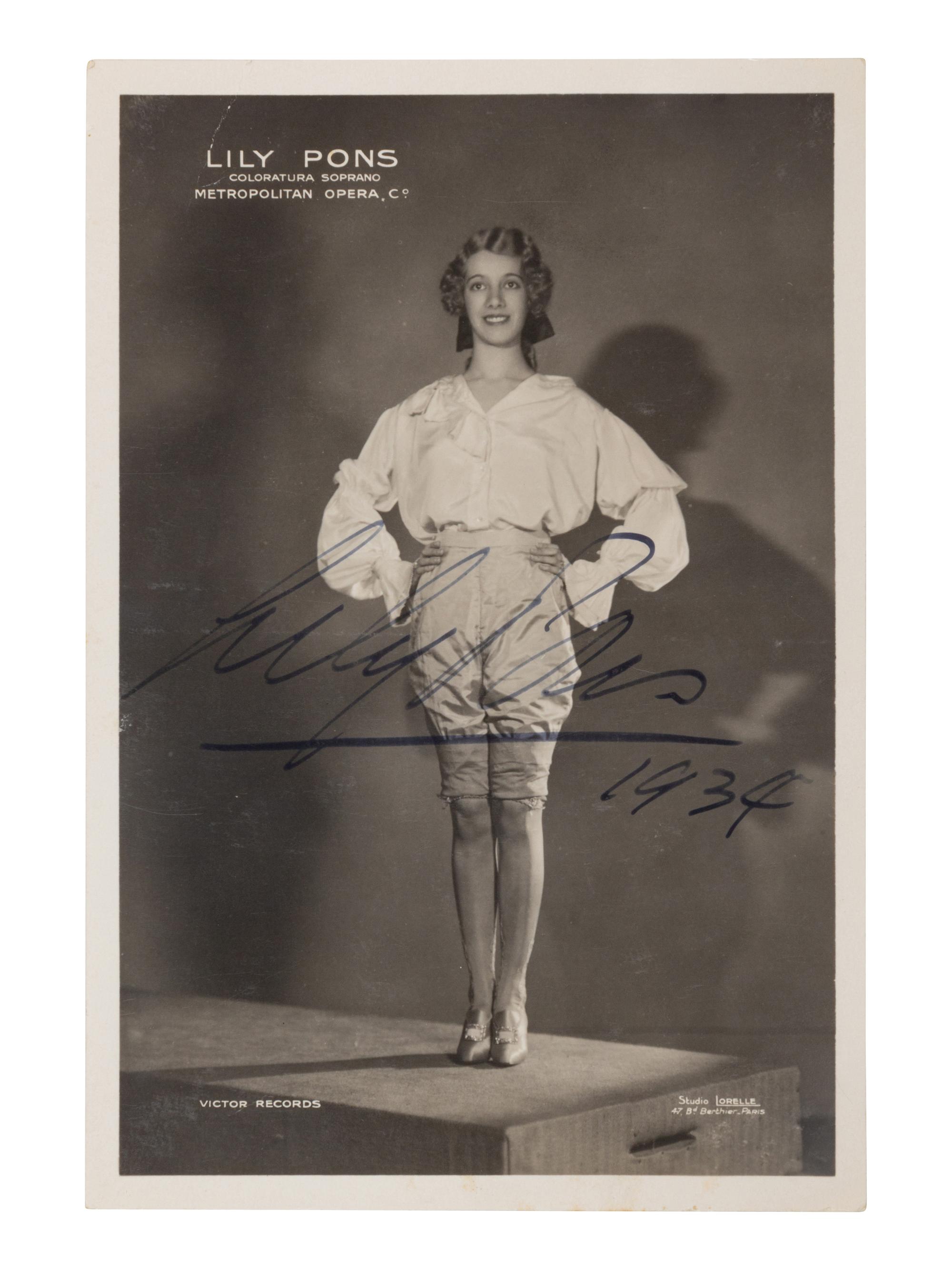 [20TH-CENTURY OPERA SINGERS]. A group of 5 photographs or photographic prints of opera singers from the 1930s, most signed, comprising images of: