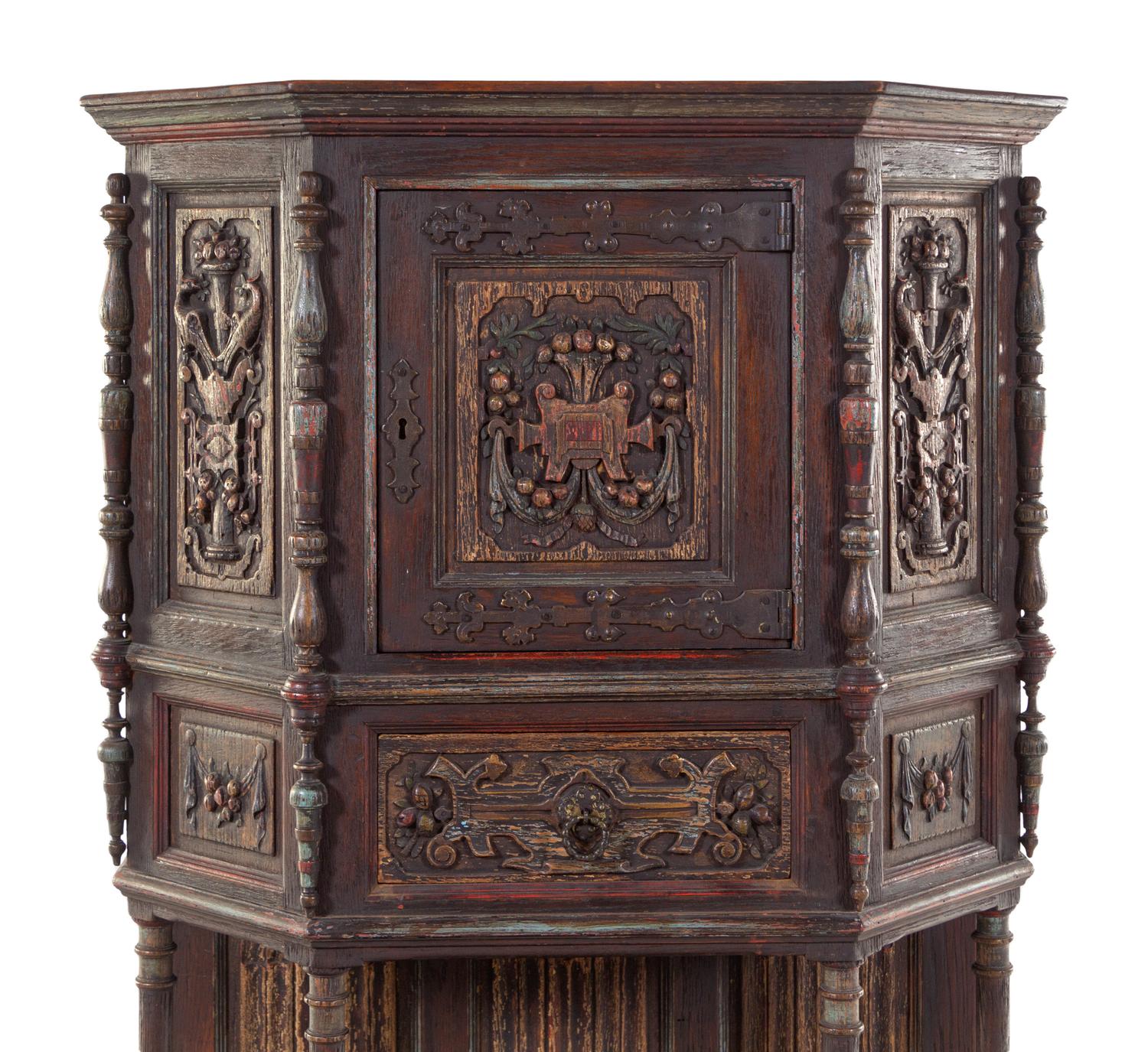A Gothic Revival Oak Cabinet on Stand