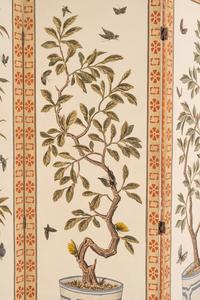 A Pair of Painted Three-Panel Screens