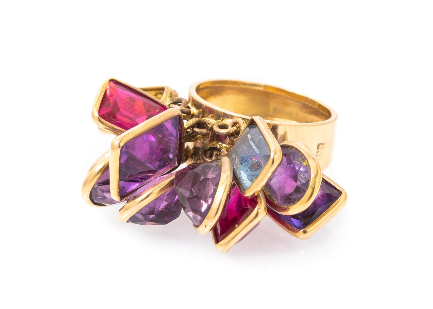 A Yellow Gold and Multi Gem Ring, 7.60 dwts.