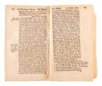 [PIRACY]. The Political State. [London]: N.p., June 1722. Featuring an account of the death of BLACK BART and one of the earliest descriptions of the Jolly Roger pirate flag.